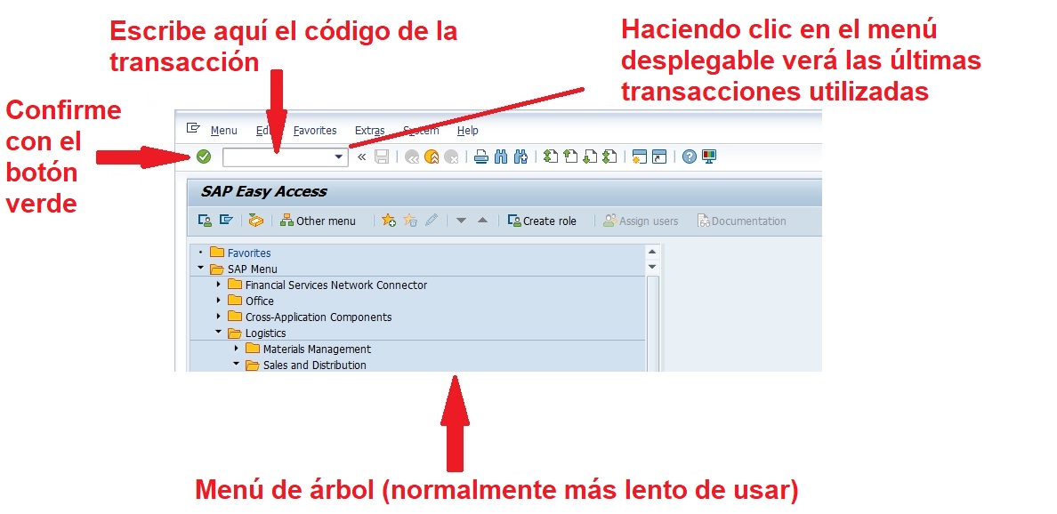 Los codigos de transaccion (TCodes o transaction codes) en SAP ERP